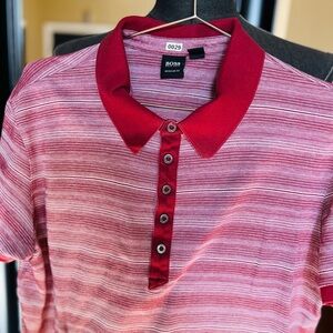 Hugo Boss Red and Pink Striped Polo